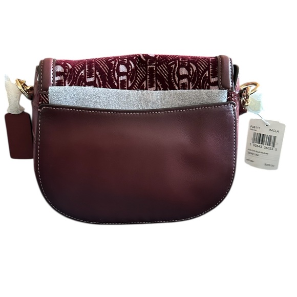 Coach Elle Saddle Bag with Signature Chain Print Style #F38111 in Burgundy Red - Picture 4 of 11